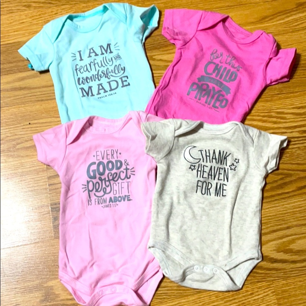 Bundle of 4 onsies with bible verses.